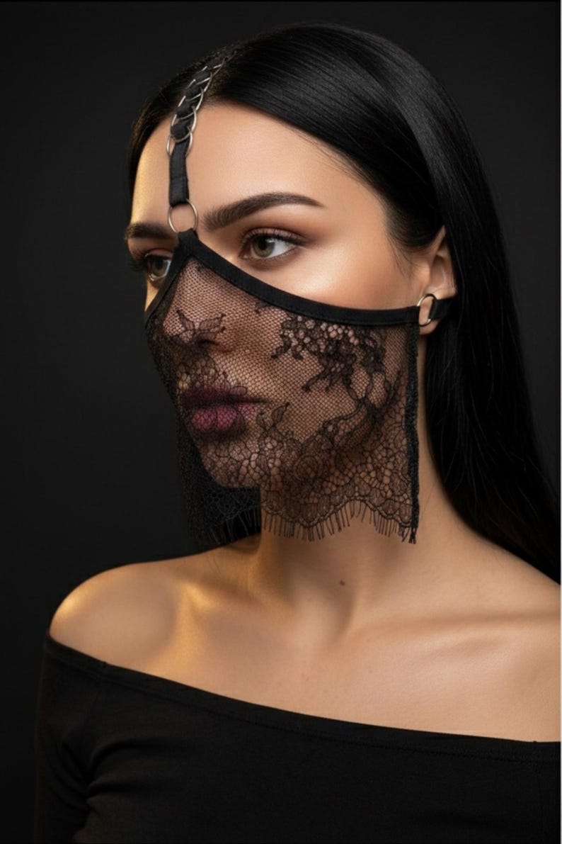Black Lace Mask Masquerade Mask Veil 175