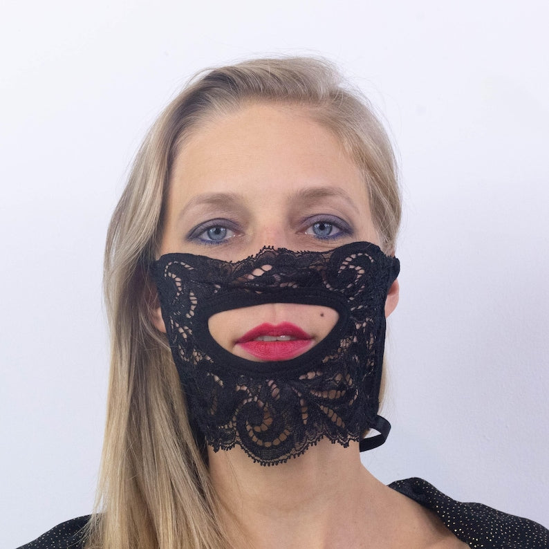 Black Lace Mouth-Opening Mask 190