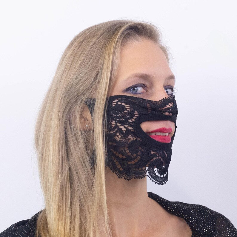 Black Lace Mouth-Opening Mask 190