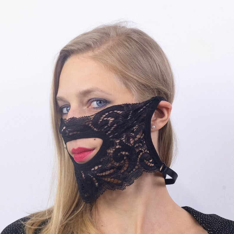 Black Lace Mouth-Opening Mask 190