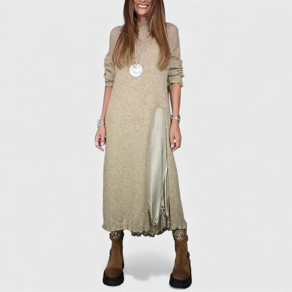 LONG SET IN KNIT AND SATIN