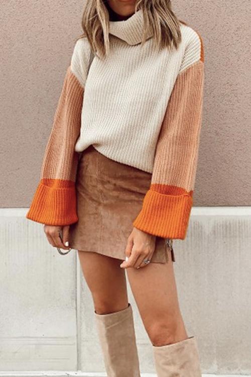 Lunimesd Pumpkin Oversized Color Block Sweater