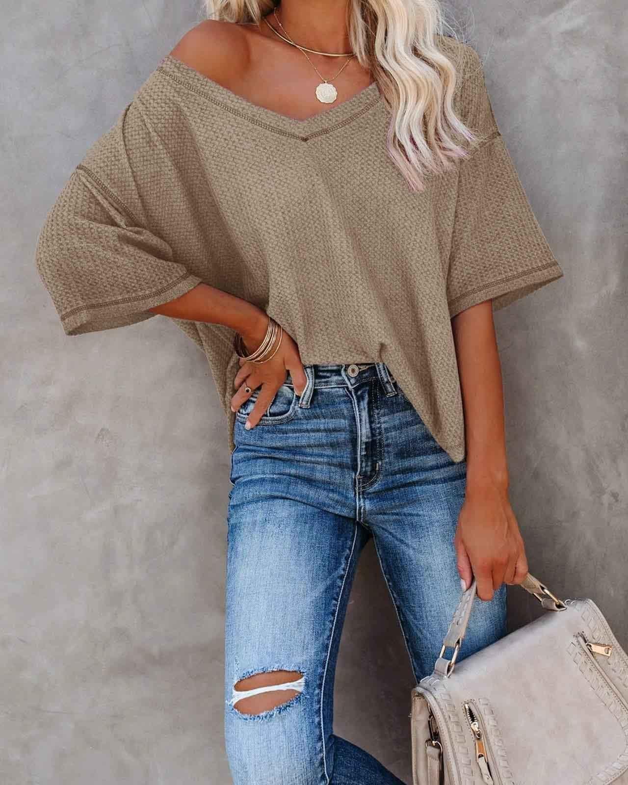 Melarey V-Neck Dolman Sleeve Top - Melarey Boutique
