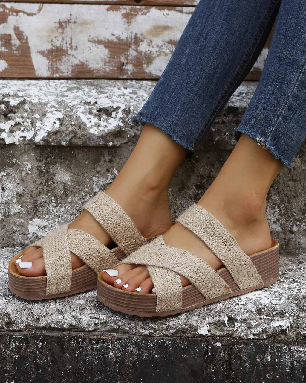 Lunimesd Thick Soled Woven Sandals
