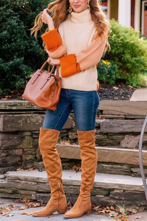 Lunimesd Pumpkin Oversized Color Block Sweater