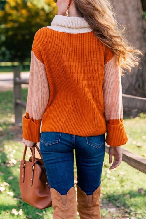 Lunimesd Pumpkin Oversized Color Block Sweater