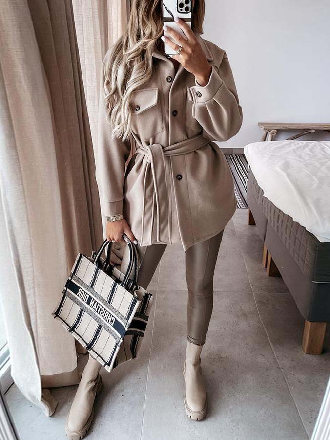 Lunimesd Tie Front Pocketed Coat