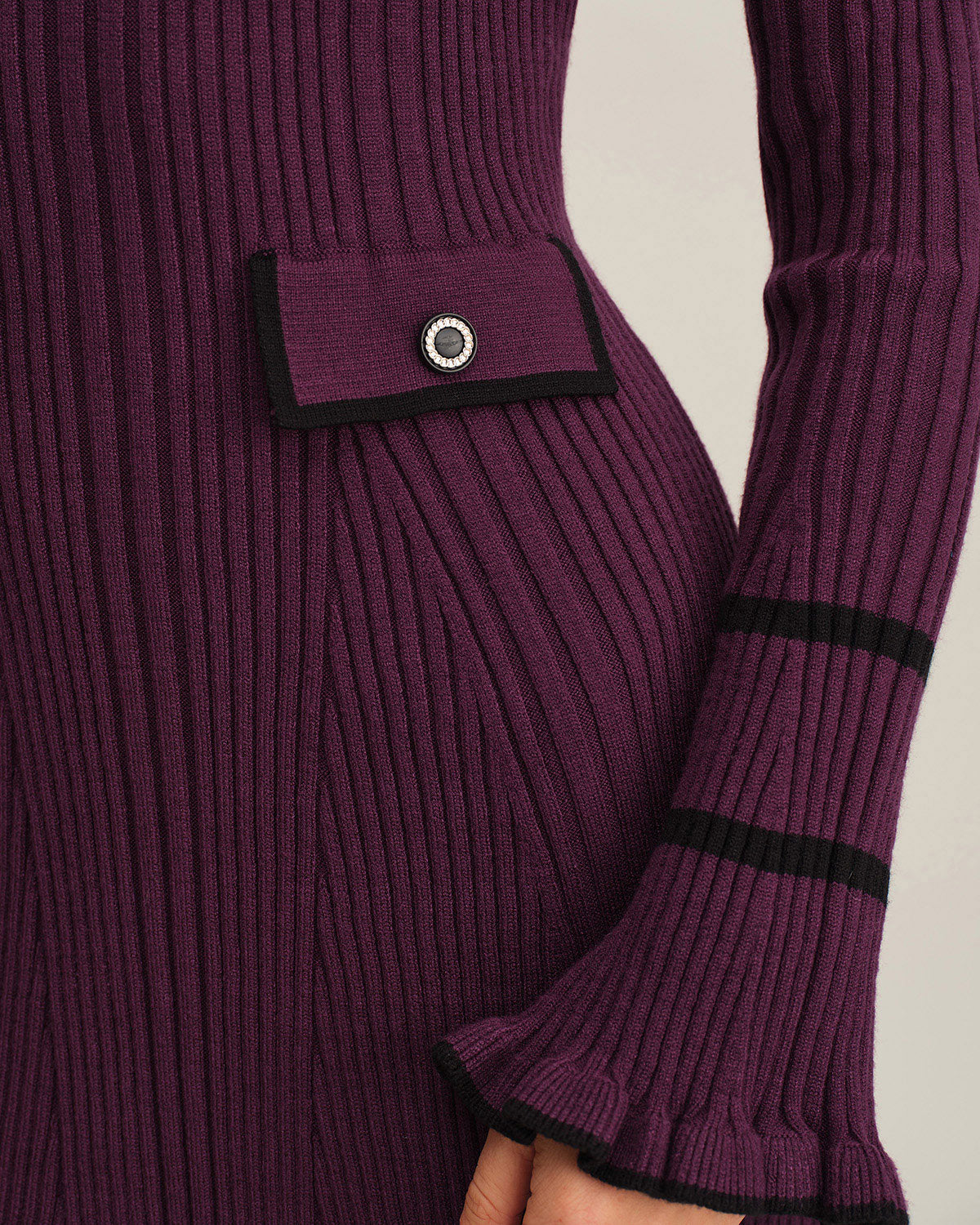 PURPLE CONTRASTING BELL SLEEVE SWEATER DRESS
