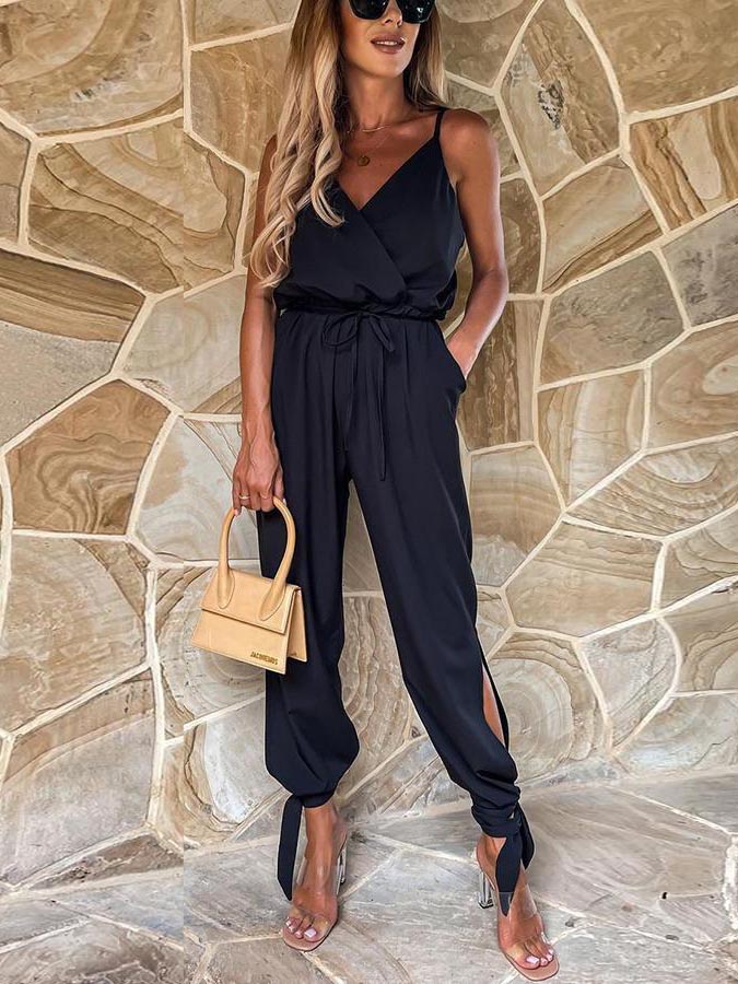 Lunimesd Pocketed Satin Wrap Jumpsuit